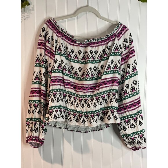 Wrangler Retro Womens Boho Off-Shoulder Top L Multicolor Rayon - Picture 16 of 16